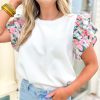 Women's White Abstract Print Tiered Ruffled Sleeve Textured Knit Top - Image 12