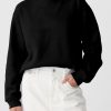 Women's Black Plain Drop Shoulder Crewneck Pullover Sweatshirt - Image 3