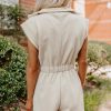 Women's Jet Stream Textured Zipped Front V Neck Collared Casual Romper - Image 11