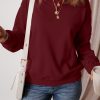 Women's Burgundy Solid Fleece Lined Drop Shoulder Terry Sweatshirt - Image 7