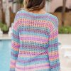 Women's Purple Multi Stripe Open Knit Sweater Beach Cover Up - Image 10