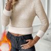 Women's Apricot Thermal Lined Ribbed Knit Mock Neck Sweater - Image 2