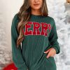 Women's Evergreen Corded MERRY Long Sleeve Graphic Top and Shorts Set - Image 6