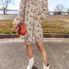 Women's White Floral Printed Long Sleeve Mini Dress - Image 7