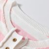 Women's Cozy Pink Stripe Half Button Drop Shoulder Sweater for Casual Wear - Image 9