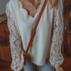 Women's Elegant White Lace Blouse with Scalloped V Neckline and Hollowed Lantern Sleeves - Image 8