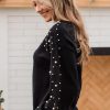 Elegant Women's Black Pearl Beaded Bishop Sleeve Sweater for Special Occasions - Image 10