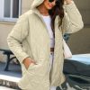 Women's Beige Quilted Hooded Coat with Snap Button Closure - Image 3