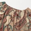 Women's Apricot Paisley Printed Off Shoulder Blouse with Ruffled Draped Sleeves - Image 21