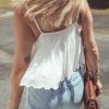 Women's Elegant White Lace Splicing Spaghetti Strap Ruffle Flared Tank Top - Image 6