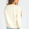 Women's White Stripe Colorful Pattern Button Front Sweater Cardigan - Image 2