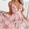 Women's Pink Floral Pleated Bust Backless Maxi Dress with Empire Waist - Image 7