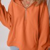 Women's Orange Fleece Lined Half Zip Hoodie with Kangaroo Pockets - Image 2