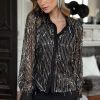 Women's Black Sequin Tassel Button Up Slim Fit Shirt - Image 12