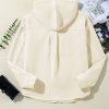 Women's Apricot Textured Hoodie with Buttoned Neckline and Side Pockets - Image 7