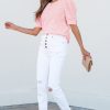 Women's Chic Pink Flower Geometric Textured Button Short Sleeve Top - Image 4