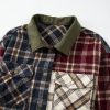 Women's Red Mixed Plaid Patchwork Retro Shacket - Image 9