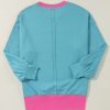 Women's Light Blue Colorblock Patchwork Crew Neck Sweatshirt - Image 6