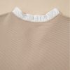 Women's Pale Khaki Contrast V Neck Ruffled Textured Knit Top - Elegant and Cozy - Image 8