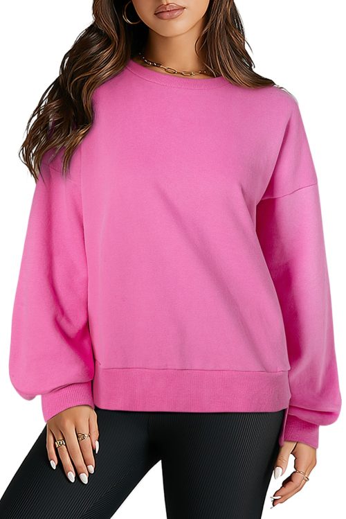 Women's Bonbon Solid O Neck High Low Hem Pullover Sweatshirt