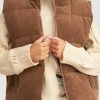 Women's Coffee Corduroy Stand Neck Zip Puffer Vest - Image 2