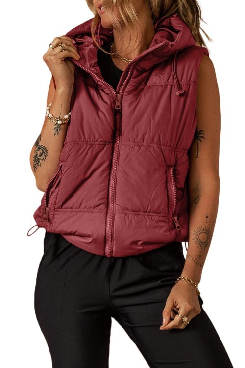 Women's Clay Hooded Puffer Vest with Zip-up Side Pockets