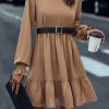 Women's Light French Beige Frilled Collar Ruffled Shoulder Mini Dress - Image 6