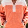 Orange Colorblock Half Zipper Stand Neck Sherpa Sweatshirt for Women - Image 8