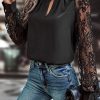 Women's Elegant Black Keyhole Neckline Floral Lace Raglan Sleeve Blouse - Image 5