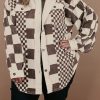 Plus Size Brown Color Block Checkered Print Corduroy Shacket - Image 4