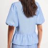 Women's Sky Blue Striped Bowknot Detail Puffy Sleeve Top and Shorts 2-Piece Set - Image 2