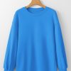 Women's Sky Blue Solid Color Drop Shoulder Long Sleeve Basic Sweatshirt - Image 6