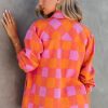 Women's Orange Plaid Chest Pocket Button-up Turn Down Collar Jacket - Image 2