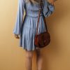 Women's Ashleigh Blue Long Sleeve V Neck Smocked Tiered Mini Dress for All Occasions - Image 2