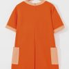 Women's Russet Orange Two-Tone Short Sleeve V Neck Loose Romper with Patched Pockets - Image 5