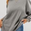 Women's Gray Waffle Knit Thermal Pullover Oversized Sweatshirt - Image 2