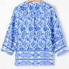 Blue Boho Chic Women's 3/4 Sleeve Tied Neck Blouse - Image 6