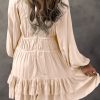 Women's Apricot Tiered Ruffled Puff Sleeve Loose Fit Mini Dress - Image 2