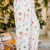 Women's White Christmas Print Lapel Sleep Shirt and Pants Set - Image 5