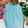 Women's Light Blue Colorblock Patchwork Crew Neck Sweatshirt - Image 3