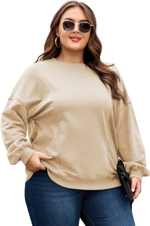 Women's Plus Size Apricot Patchwork Crewneck Sweatshirt