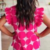 Women's Rose Bubblegum Pattern Frilled Collar Flutter Sleeve Top for Casual and Dressy Occasions - Image 3