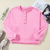 Women's Sachet Pink Loose Fit Solid Color Buttoned Neckline Sweatshirt - Image 3