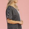 Women's Black Stripe Two Tone Colorblock V Neck T-Shirt - Chic and Casual Style - Image 9