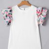 Women's White Abstract Print Tiered Ruffled Sleeve Textured Knit Top - Image 13