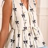 Women's White Bow Printed Ruffled Vest with Tie Closure - Elegant Summer Top - Image 2