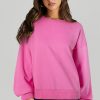 Women's Bonbon Solid Fleece Lined Drop Shoulder High Low Sweatshirt - Image 3