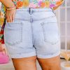 Women's Beau Blue High Waist Plus Size Denim Shorts with Folded Edge Detail - Image 2