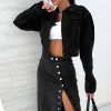 Women's Black High Waist Denim Midi Skirt with Button Fly and Side Split - Image 8