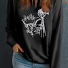 Women's Black Embroidered Howdy Cow Western Graphic Crew Neck Sweatshirt - Image 4